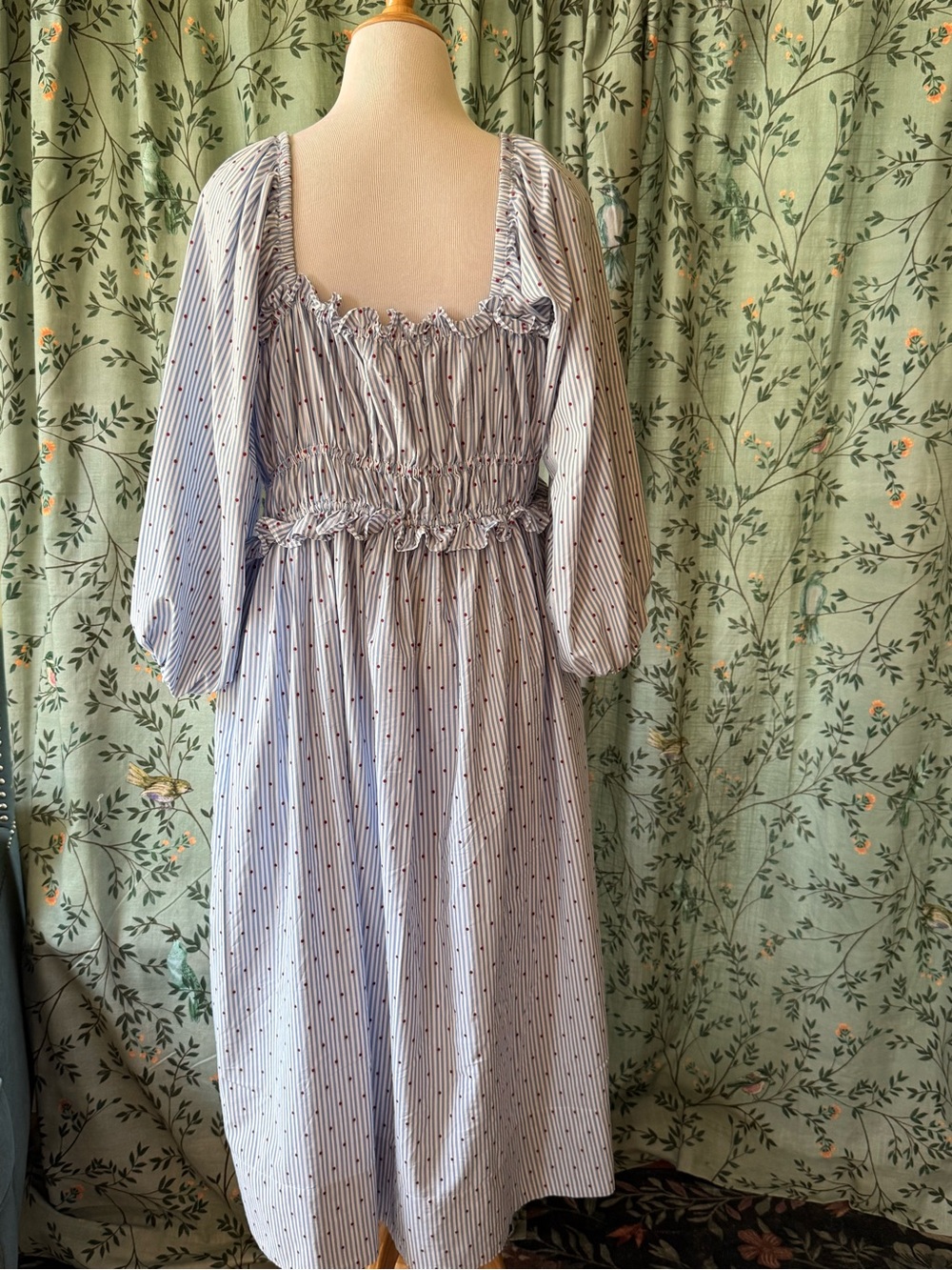 Anthropologie Lavender-Striped Smocked Midi Dress - Picture 4 of 8